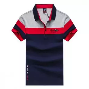 shark hommes t-shirt polo shirt summer lapel stripe short sleeved cotton in summer red